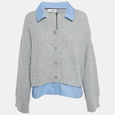 Pre-owned Sandro Grey Cable Knit And Cotton Sweater Xl