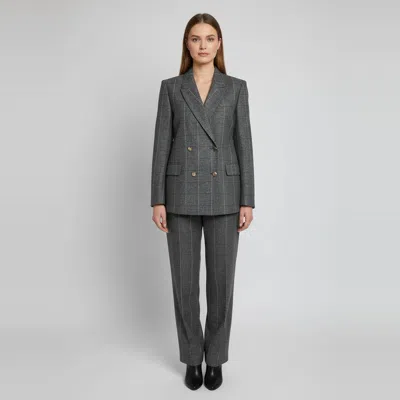 Pre-owned Sandro Grey Check Wool Blazer And Wide Leg Trousers Suit S/m