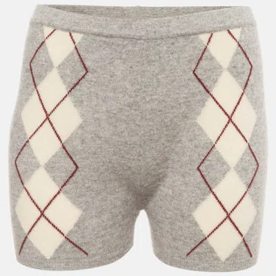 Pre-owned Sandro Grey Diamond Patterned Wool Knit Miloe Shorts M