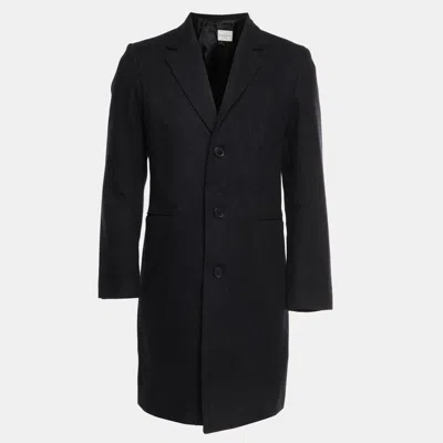 Pre-owned Sandro Grey Felt Wool Blend Single Breasted Coat M In Black