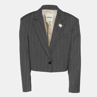 Pre-owned Sandro Grey Virgin Wool Blend Blazer S