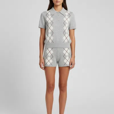 Pre-owned Sandro Grey Wool Blend Knitted Argyle Polo Sweater And Shorts Set S In Gray