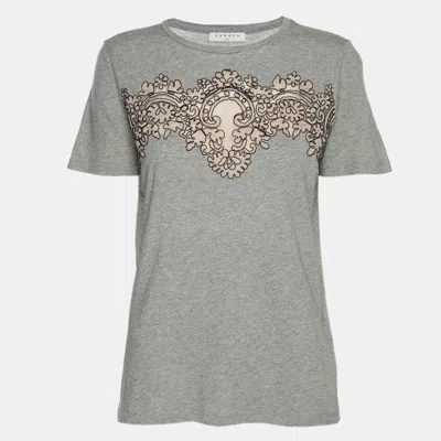Sandro Grey/beige Cotton And Lace T-shirt In Gray