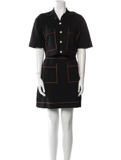 Pre-owned Sandro Grosgrain Trim Skirt Suit In Blue