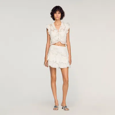 Sandro Guipure Lace Crop Top In Neutral