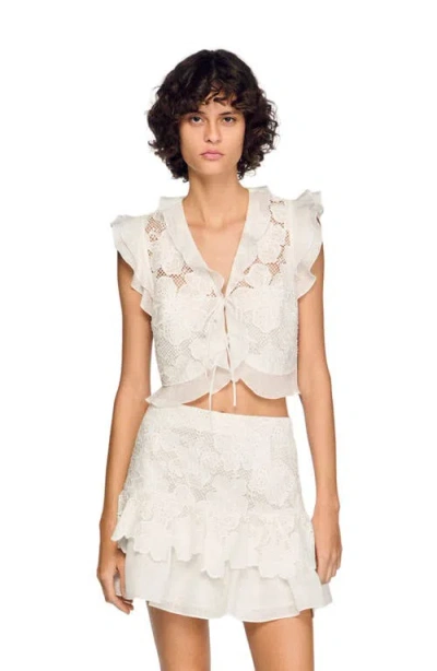 Sandro Guipure Lace Crop Top In Neutral