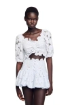 Sandro Roseraie Embroidered Floral Crop Top In White