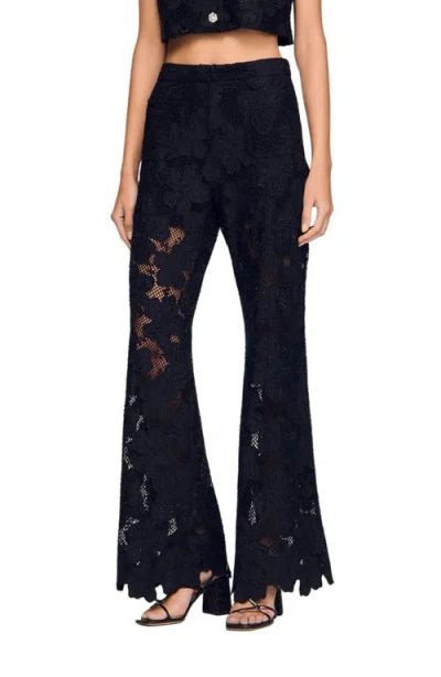 Sandro Guipure Lace Trousers In Black