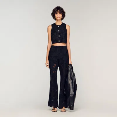 Sandro Guipure Lace Trousers In Black