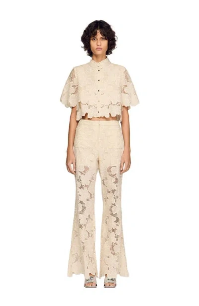 Sandro Amani Guipure Lace Trousers In Neutral
