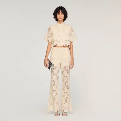 Sandro Guipure Lace Trousers In Neutral