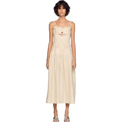 Sandro Guipure Maxi Dress In Neutral