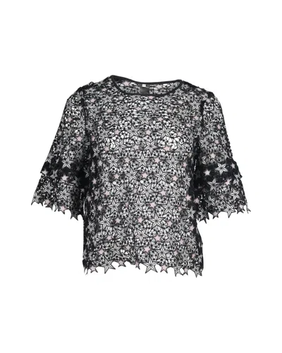 Sandro Guipure Star Lace Top In Black Polyester