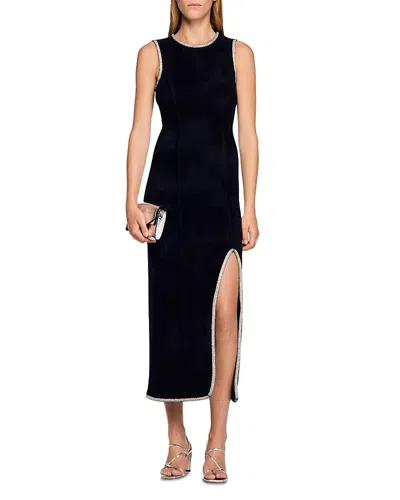 Sandro Guoda Embellished Velvet Dress In Black
