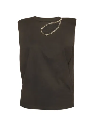 Pre-owned Sandro Gustave Crystal-embellished Cut-out Top In Brown