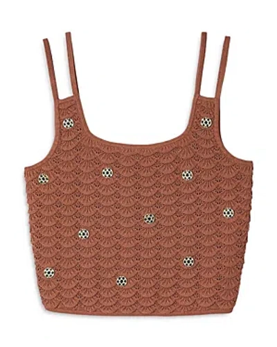 Sandro Gwen Embellished Crochet Crop Top In Brown
