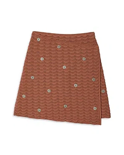 Sandro Gwenly Embellished Crochet Mini Skirt In Brown