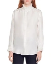 Sandro Silk Shirt With Gathered Collar In Ecru