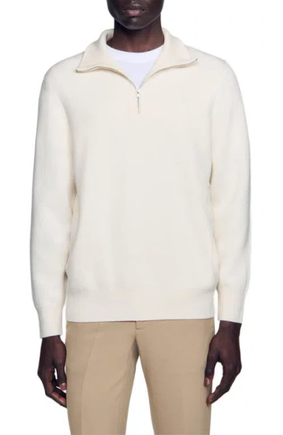 Sandro Zip-up High-neck Jumper In Ecru