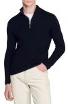 Sandro Half Zip Wool Sweater In Carbon Black