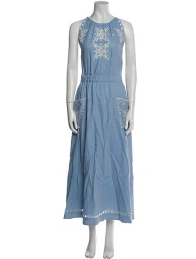 Pre-owned Sandro Halterneck Long Dress In Blue