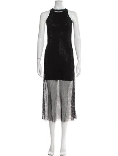 Pre-owned Sandro Halterneck Midi Length Dress In Black