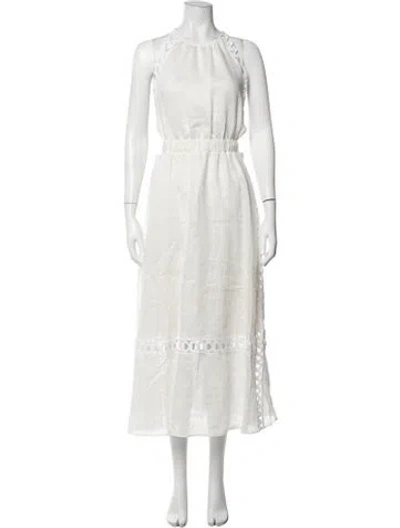 Pre-owned Sandro Halterneck Midi Length Dress In White