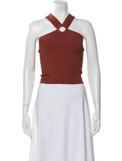 Pre-owned Sandro Halterneck Sleeveless Crop Top In Brown