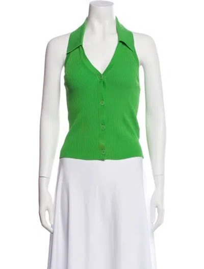 Pre-owned Sandro Halterneck Sleeveless Crop Top In Green