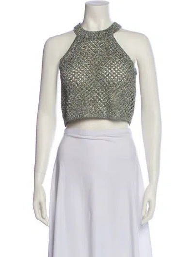 Pre-owned Sandro Halterneck Sleeveless Crop Top In Neutral