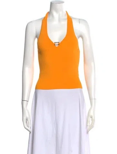 Pre-owned Sandro Halterneck Sleeveless Crop Top In Orange