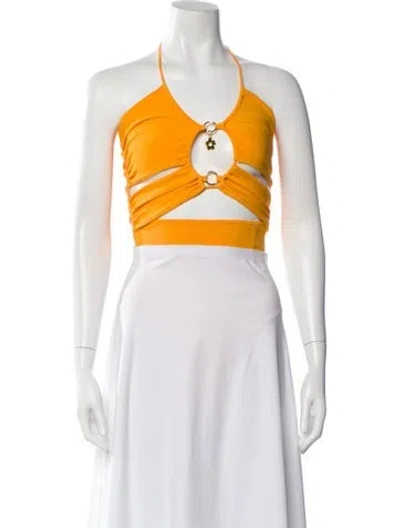Pre-owned Sandro Halterneck Sleeveless Crop Top In Orange
