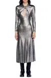 Sandro Hanna Metallic Long Sleeve Midi Dress In Silver