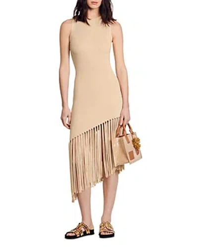 Sandro Hantas Knit Fringe Dress In Naturels