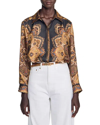 Sandro Harlow Silk Scarf Print Shirt In Multi