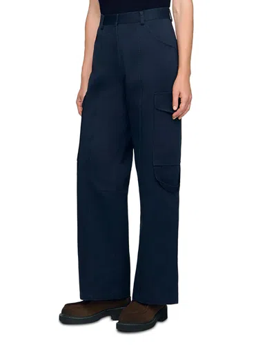 Sandro Haytham High Rise Cargo Pants In Blue