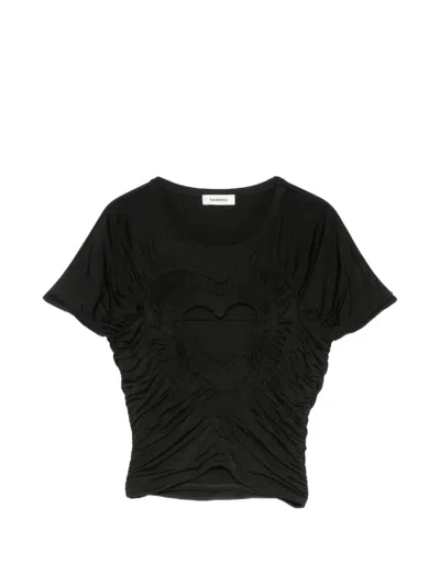 Sandro Heart Cut-out Ruched T-shirt In Black