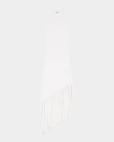 Sandro Heloise Asymmetric Fringe-trim Midi Dress In Naturels
