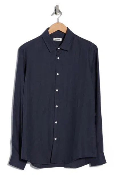 Sandro Hemp Button-up Shirt In Blue