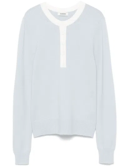 Sandro Henley-neck Sweater In Blue