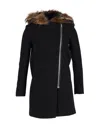 Sandro Henry Fox Fur-trimmed Coat In Black Wool In Black