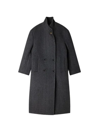 Sandro Herringbone-pattern Wool Coat In Gray