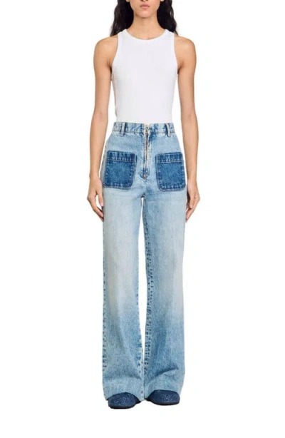 Sandro Oslone High Waisted Wide Leg Jeans In Light Blue Jean In Denim - Jean