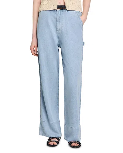 Sandro High Rise Wide Leg Jeans In Blue Jean