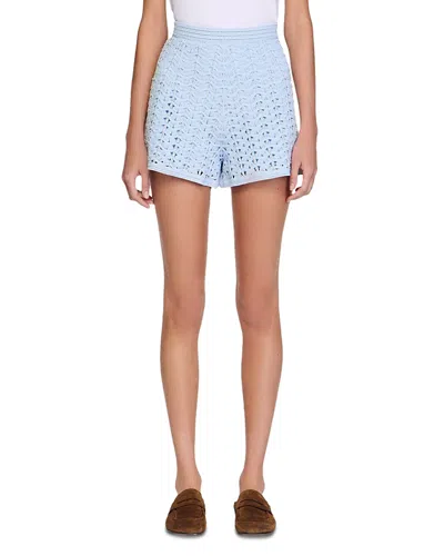 Sandro High Waisted Beaded Crochet Shorts In Blue