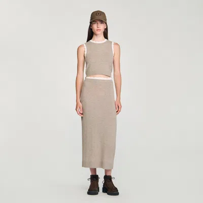 Sandro High-neck Knit Sweater In Gray