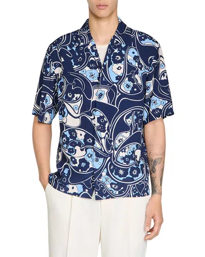 Sandro Hippie Trip Printed Loose Fit Shirt In Blue