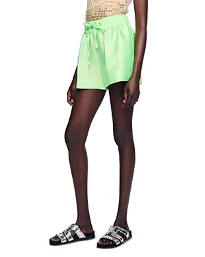 Sandro Hoki High Rise Satin Drawstring Shorts In Fluorescent Green