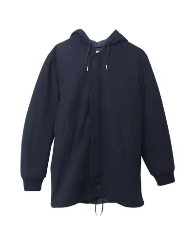 Pre-owned Sandro Hooded Coat In Black Wool In Blue
