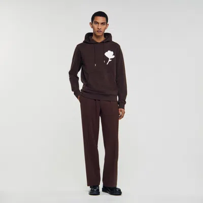 Sandro Hooded Flower Patch Sweatshirt In Brown
